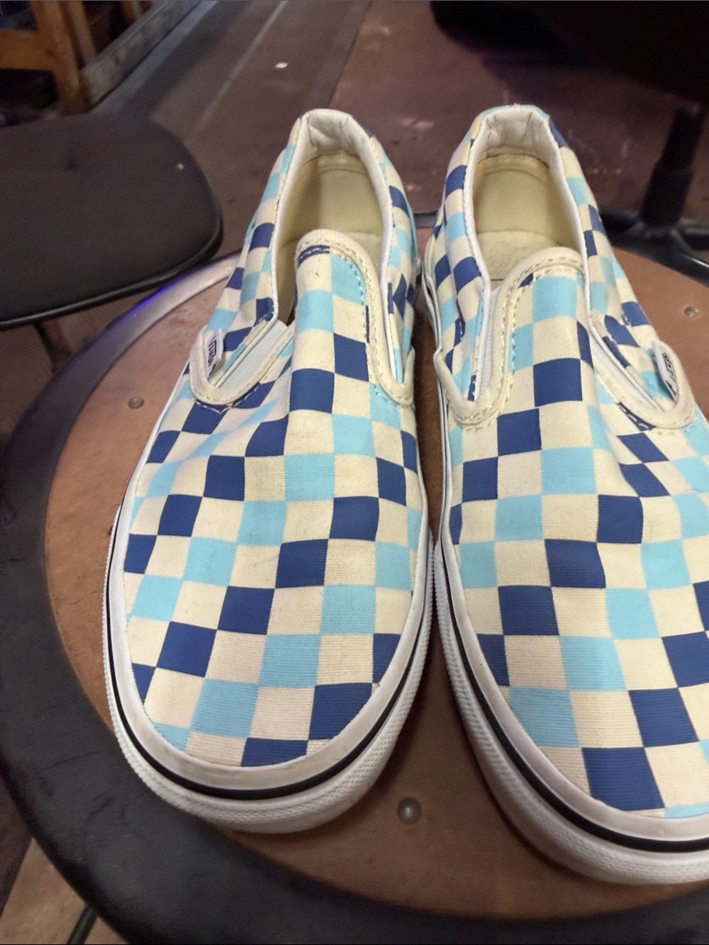 Vans Checkerboard Slip-On in Light Blue & Navy